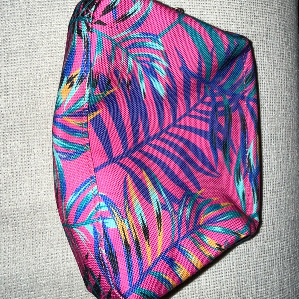 Sunnylife Pink Cosmetic Bag with Tropical Print and Zipper Closure